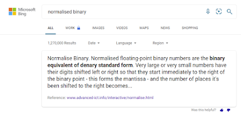 Bing search results for normalised binary